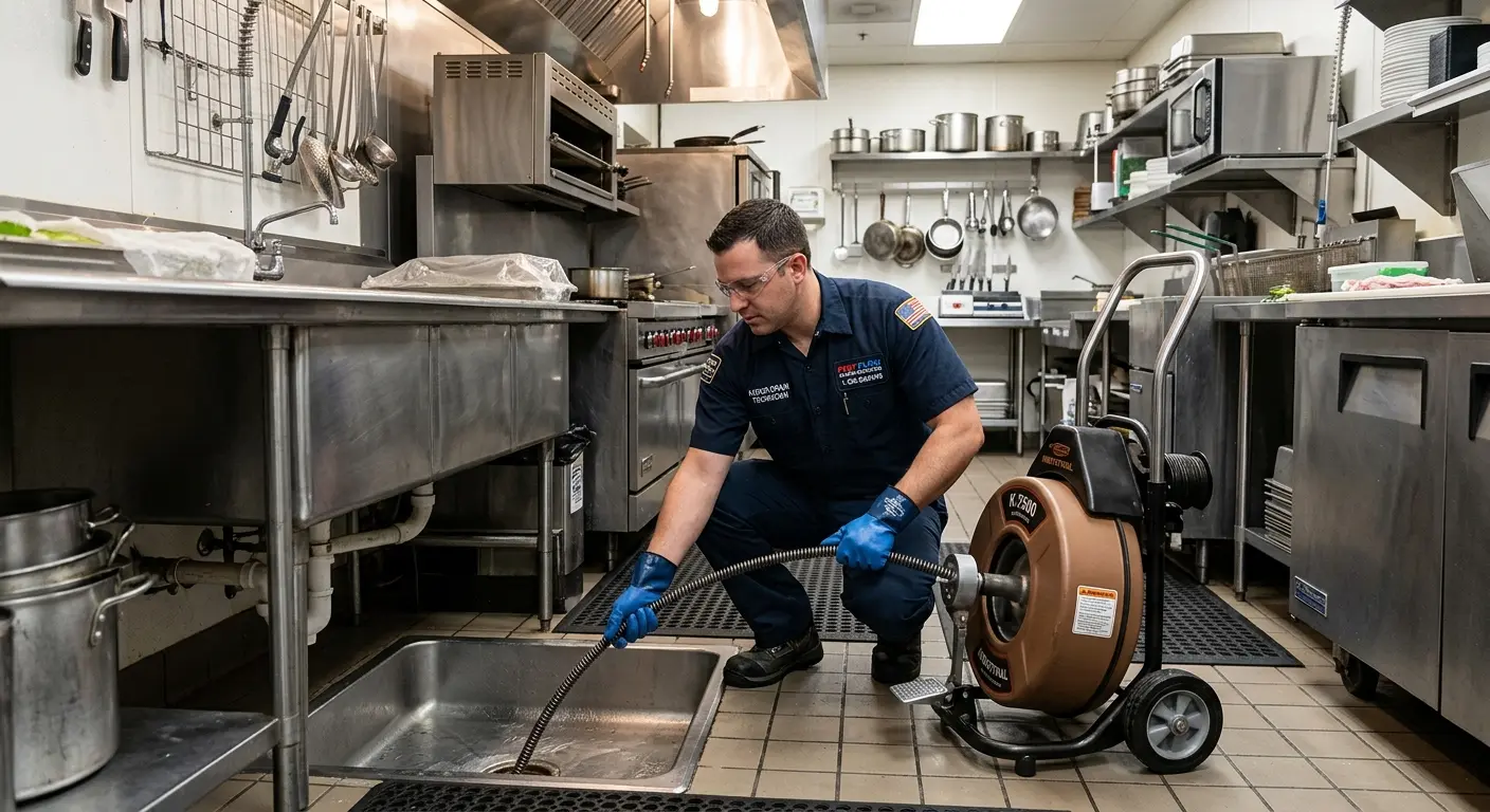 Commercial drain cleaning service in a restaurant kitchen in Brambleton